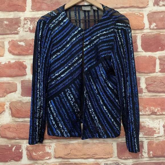 Chicos Travelers Blouse Topper Women's Small Blue Abstract Mesh Burnout Blazer - Picture 1 of 8